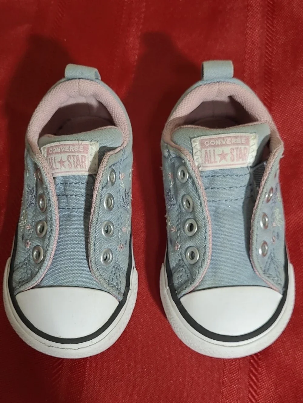 Girls Infant Converse All Stars Light Blue Floral Slip-On Canvas Sneakers